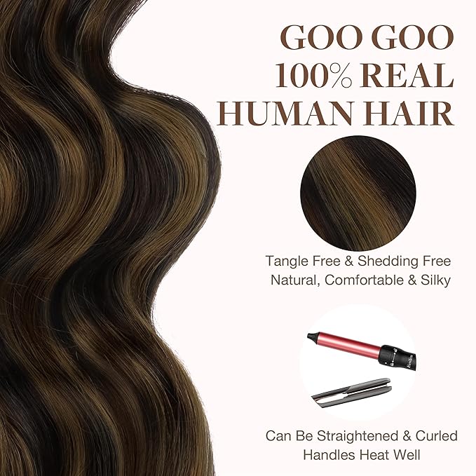 GOO GOO Tape in Hair Extensions Human Hair, 2/6/2 Balayage Dark Brown to Chestnut Brown, 22inch 50g 20pcs, Thick Ends Straight Seamless, Invisible Tape in