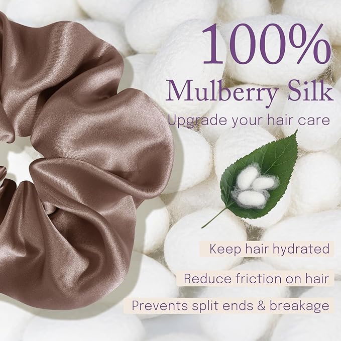 OLESILK Silk Scrunchies Oversized 100% Mulberry: Large for Long Thick Hair, Soft and Smooth for No Damage Hair Care Sleeping, Vintage Fashion