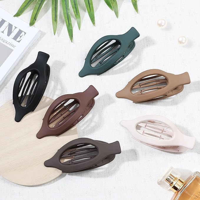 Flat Hair Clips for Women - 6 PCS French Flat Claw Clips Medium Hair Clips for Girls Large Hair Claw Clips for Thick or Thin Hair Strong Hold No Slip Hair Accessories for women (Basic)