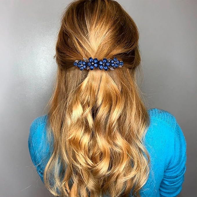 Joez Wonderful Rhinestone Hair Clips, Bridal Hair Accessories for Women, Sparkly Crystal Hair Pins, Fancy Hair Barrettes for Wedding, Bride, Long Hair (Blue Flower, 1 Pcs)