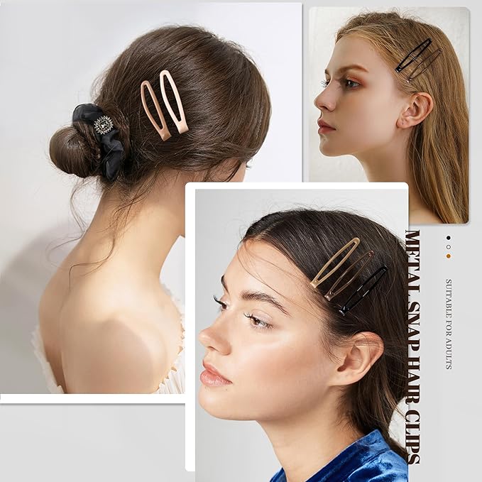 16 PCS Snap Hair Clips Metal Barrettes for Women Non Slip Barrettes for Thick and Thin Fine Hair,Bright Black Brown Beige,2.36 x 0.43 Inches.