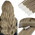 YoungSee Human Hair Tape in Extensions Highlights 20 Inch Tape Hair Extensions Real Human Hair Brown to Blonde Seamless Tape-in Natural Hair Extension Straight 20pcs 50g