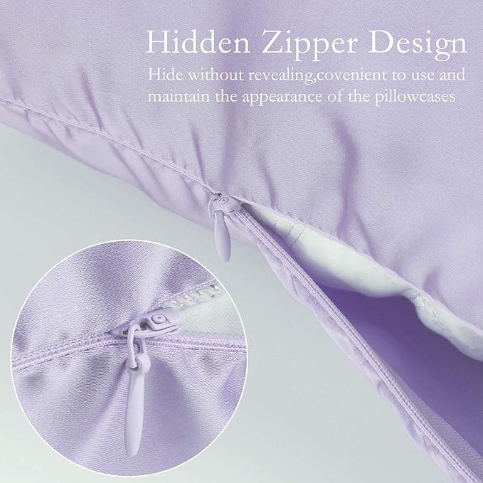 Silk Pillowcase for Hair and Skin 2 Pack 100% Mulberry Silk Bed Pillowcase Hypoallergenic Soft Breathable Both Sides Silk Pillow Case with Hidden Zipper, Pillow Cases (Queen, Light Purple)