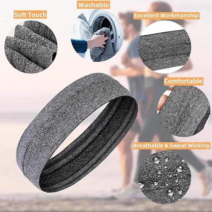 Sweat Bands Headbands for Women Non Slip, Workout Headbands with Grip - Women Sports Head Bands for Women's Hair, Moisture Wicking Sweatbands for Running Yoga Athletic