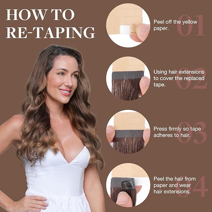 GOO GOO Tape in Hair Extensions Human Hair, 4/27/4 Balayage Chocolate Brown to Caramel Blonde, 22inch 100g 40pcs, Skin Weft Seamless Invisible, Silky Straight with Thick Ends, Remy Human Hair