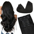 GOO GOO Clip in Hair Extensions Real Human Hair, Remy Human Hair Extensions Clip ins for Women, Natural Human Hair, 14inch 150g 9Pcs, #1B Natural Black