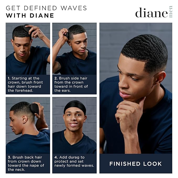 Diane 100% Boar Bristle Military Brush for Men and Women - Waves, Detangling, Smoothing Fine to Medium Hair, Restores Shine and Texture