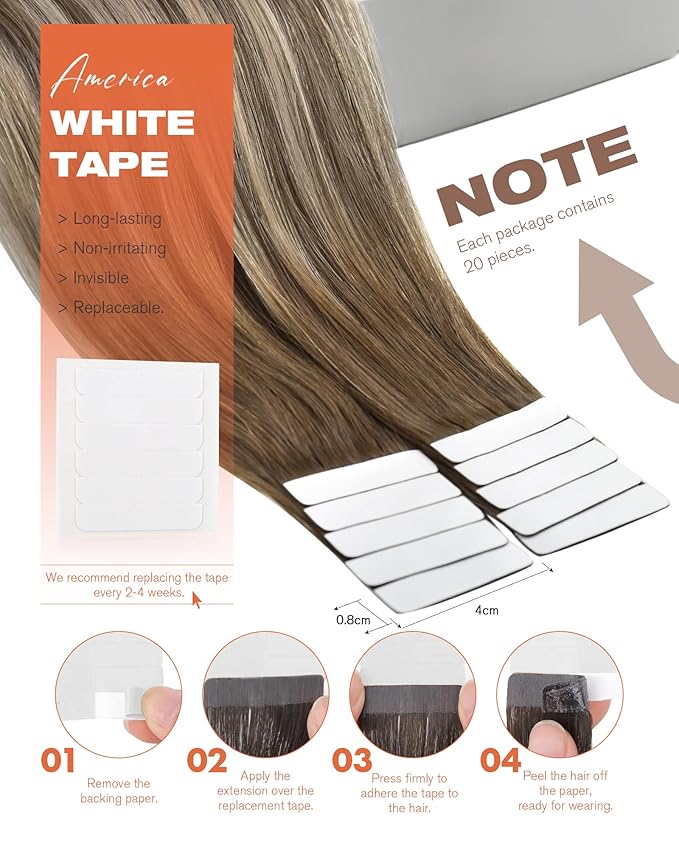 Sunny Hair Tape in Hair Extensions Real Human Hair Invisible Remy Hair Extensions Tape ins for Women Cool Brown to Light Brown Highlight Medium Blonde Balayage 20 inch 20Pcs 50G