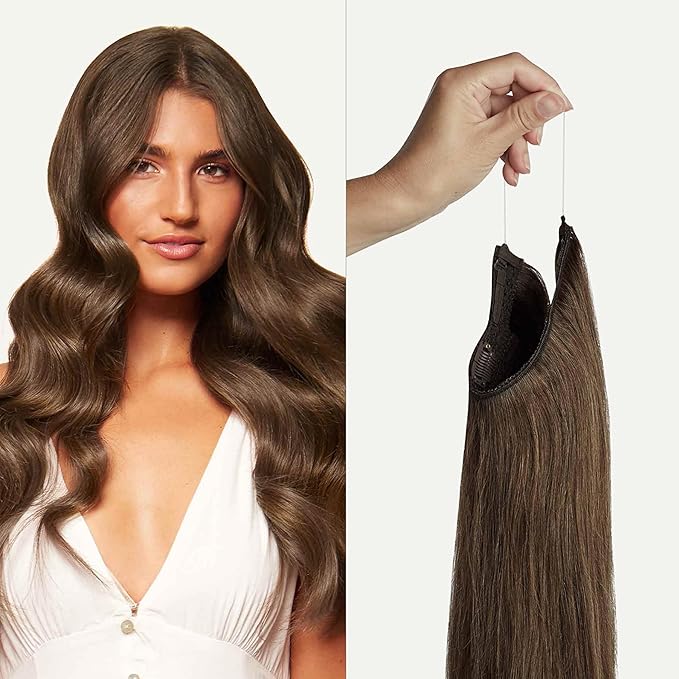 Luxy 100% Remy Human Hair – Halo Clip-In Hair Extensions –Natural Looking Volume & Length - One-Piece - Easy 5-Min Application 140 grams 16" Neutral Brown Halo