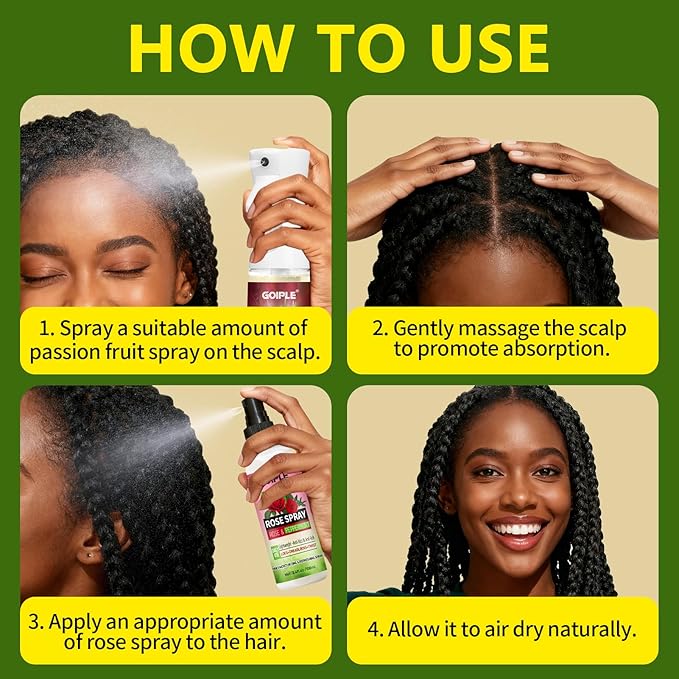Loc Moisturizing Spray for Dull, Dry Locs - Daily Passion Fruit Hair and Scalp Moisturizer for Dreadlocks, Sisterlocks, Microlocks, Braids - Rose Water for Hair Loc Spray Moisturizing Refreshing(2PCS)