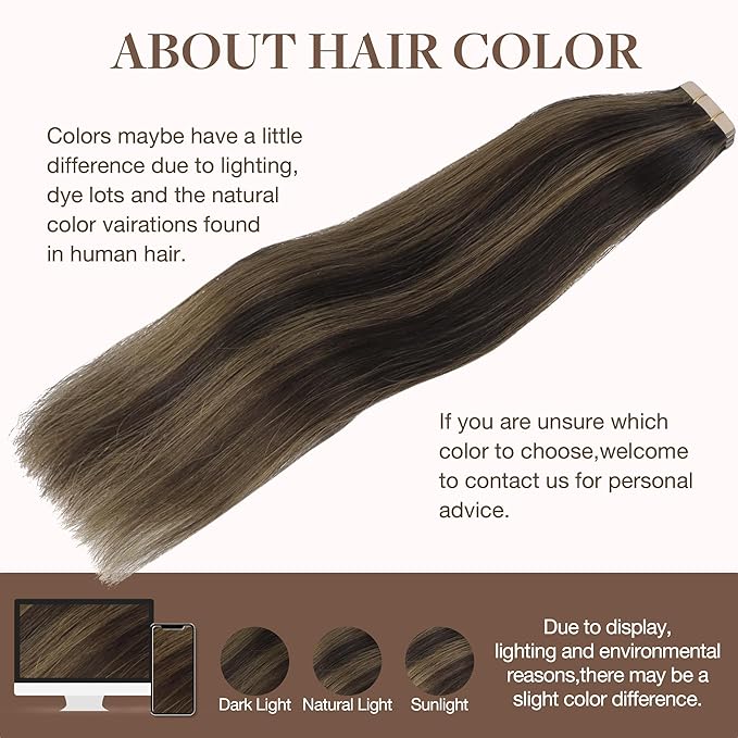 GOO GOO Tape in Hair Extensions Human Hair, 2/6 Dark Brown Highlighted Chestnut Brown, 20inch 100g 40pcs, Skin Weft Seamless Invisible, Silky Straight with Thick Ends, Remy Human Hair