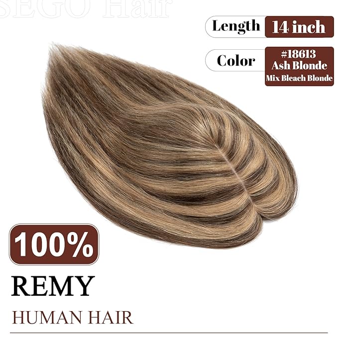SEGO Real Human Hair Topper for Women, No Bangs Hair Topper with Anti-Slip Clips (10 Inch#4P27 Medium Brown & Dark Blonde)