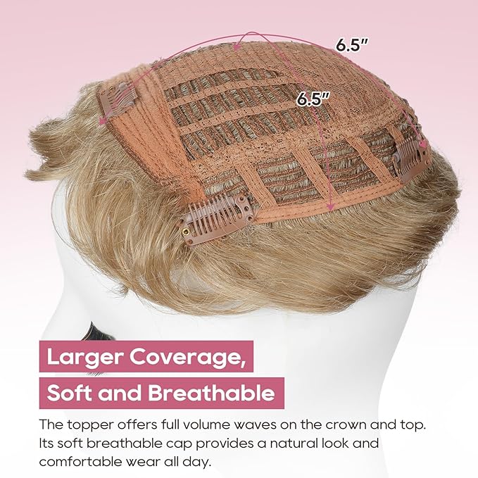 REECHO Hair Topper, Short Wiglet Hair Topper for Women with Thinning Large Coverage Synthetic Top Crown Hairpiece for Women - Dark Blonde