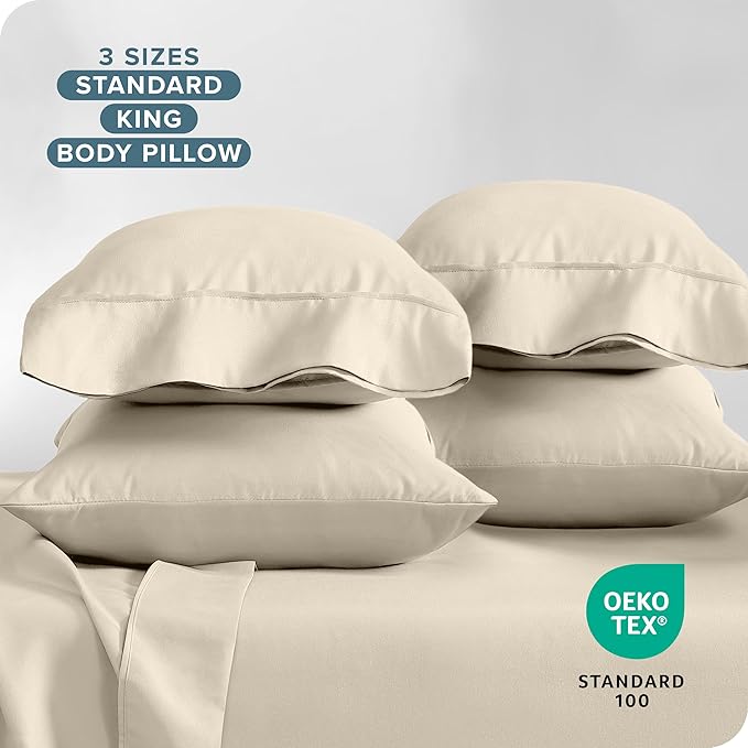 Bare Home Microfiber Bulk Pillow Cases - King Set of 4 - Cooling Pillowcases - Double Brushed - Sand Pillowcases 4 Pack - Easy Care (King - 4 Pack, Sand)