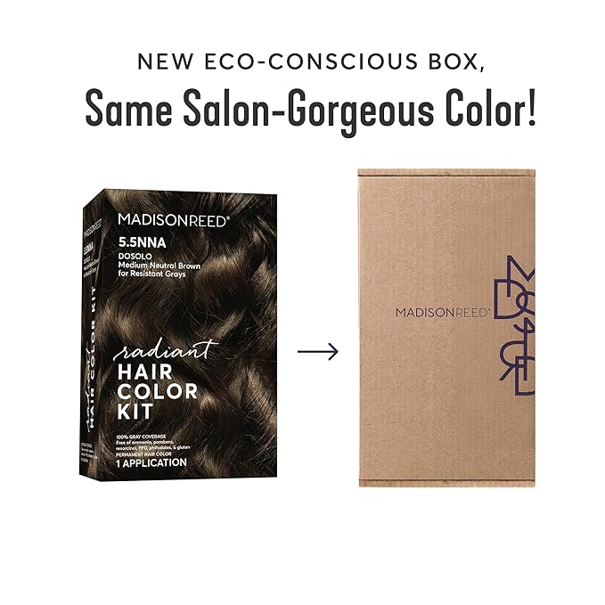 Madison Reed Radiant Hair Color Kit - 5.5NNA Dark Neutral Brown (Dosolo), 100% Gray Hair Coverage Permanent Hair Dye for Resistant Grays | PPD-Free & Ammonia-Free, 1 Pack