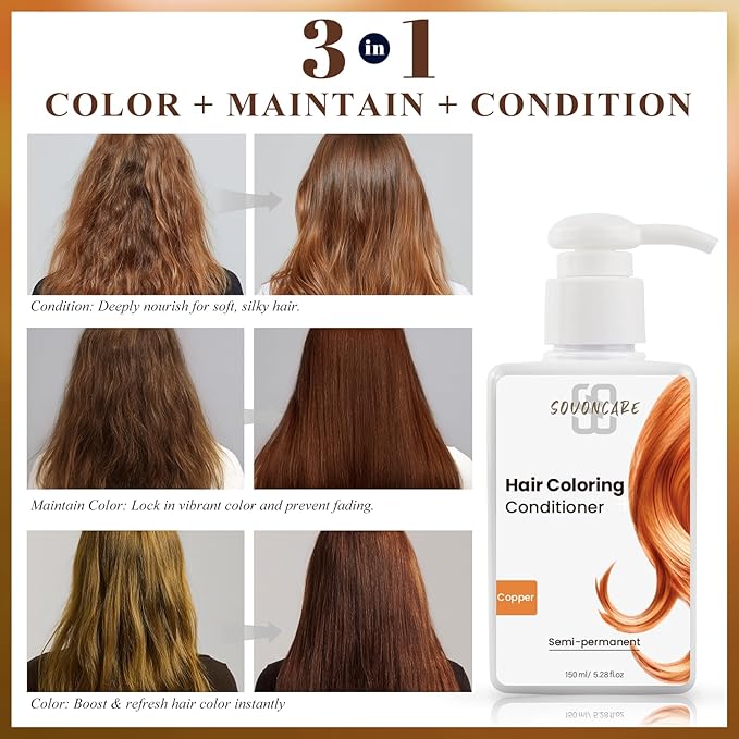 SOVONCARE Light Copper Hair Color Depositing Conditioner Mask 5.28 OZ, Cruelty-Free