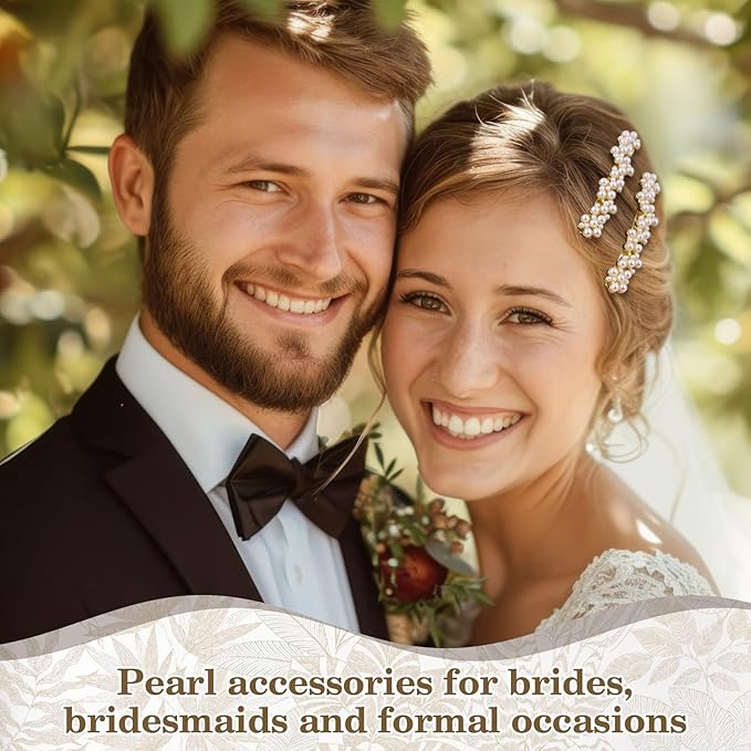 2 Pcs Pearl Hair Clip, Gold Hair Barrettes, Elegant Pearl Barrette, Small Decorative Pearls Hair Clips for Women Thick Thin Hair Party Wedding (Gold)