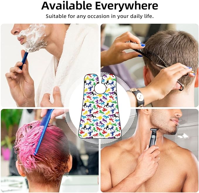 Beard Grooming Cape, Waterproof Hair Catcher for Shaving Trimming, Non-Stick Bib Apron Gifts for Dad Men, Colorful Horse Art Shave Bib