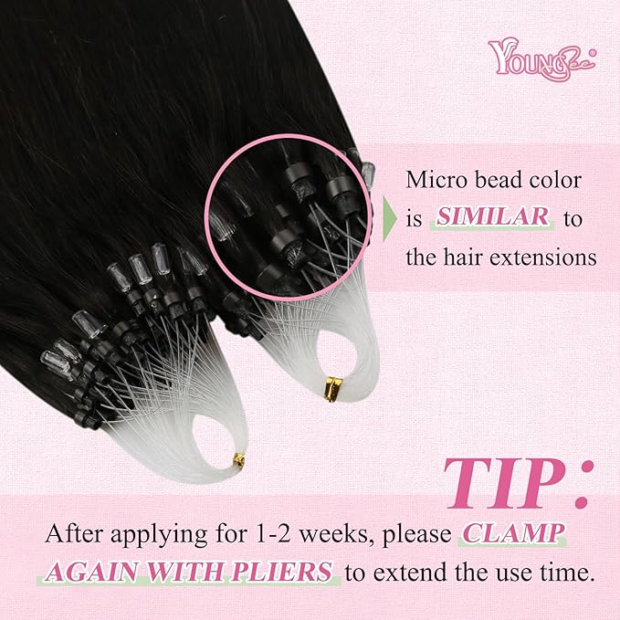 YoungSee Micro Link Hair Extensions Human Hair Dark Brown 14In Microbead Hair Extensions Darkest Brown Micro Loop Hair Extension Real Human Hair Microring Hair Extension 50s 50g Short Hair
