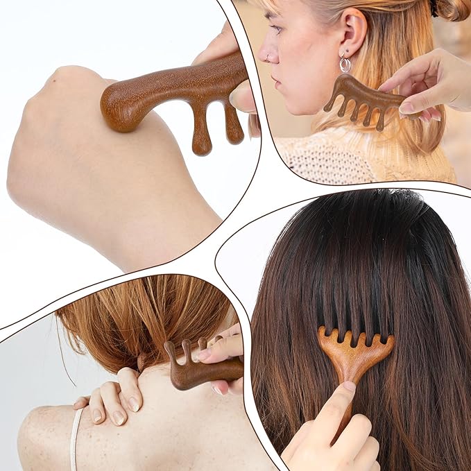 3 Pcs Wooden Scalp Massage Comb Wide Tooth Loc Comb Head Scratcher Scalp Massager Head Massager Tool for Relaxation, Gua Sha Combs for Women Men Gift