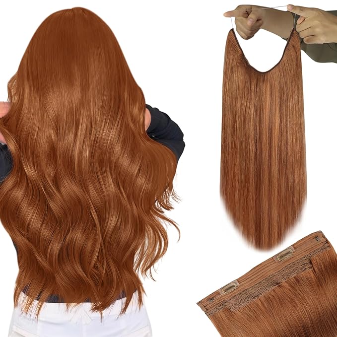YoungSee Copper Wire Hair Extensions for Women Colorful Human Hair Wire Extensions Copper Layered One Piece Hair Extensions Real Human Hair 80g 14inch