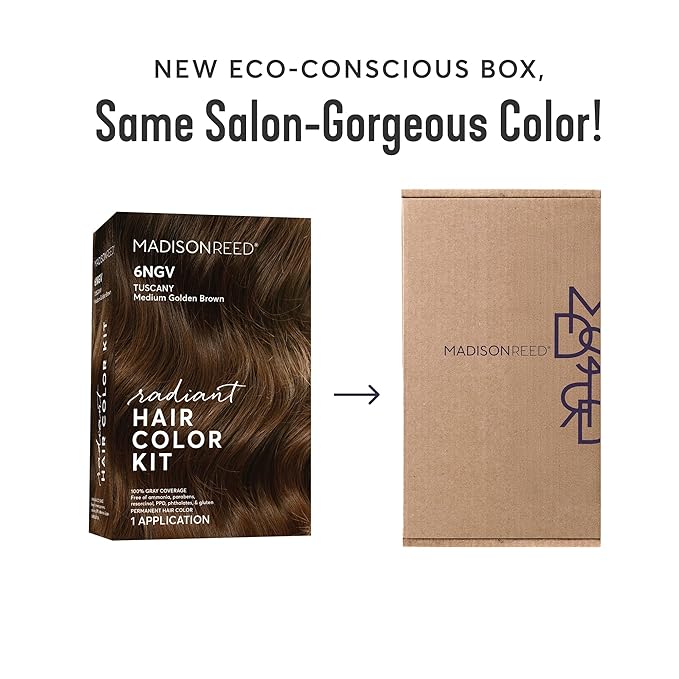 Madison Reed Radiant Hair Color Kit - 6NGV Medium Golden Brown (Tuscany Brown), Dimensional Gray Hair Blending Permanent Hair Dye, PPD-Free & Ammonia-Free, 2 Pack