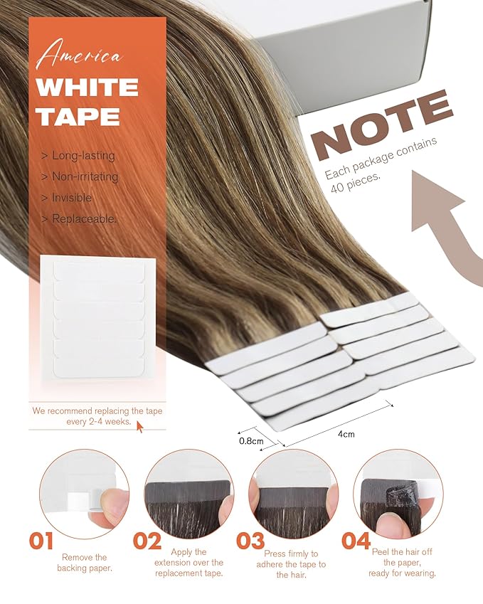 Sunny Hair Tape in Hair Extensions Human Hair 22 Inch Hair Extensions Real Human Hair Tape in Extensions for Women Medium Brown Highlights Caramel Blonde Remy Hair Straight Skin Weft 40pcs 100g