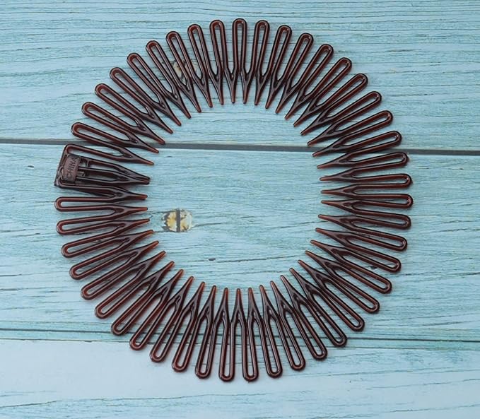 Sowaka 4 Pcs Circular Stretch Comb Plastic Black Brown Circle Spring Headband Flexible Hair Wrap Holder Hair Comb for Women Girls Outgoing Sports Hair Accessories (Round - Multi Color)
