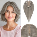 Rich Choices Hair Toppers for Women Real Human Hair 100% Human Remy Toppers NO Bangs for Women with Thinning on Top Clip in Hairpiece 4"x4.7"Lace Base 10 Inch Salt and Pepper G2 Sliver
