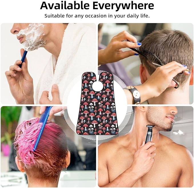 Waterproof Grooming Apron, Non-Stick Beard Bib with Suction Cups, for Goth Red Mushrooms