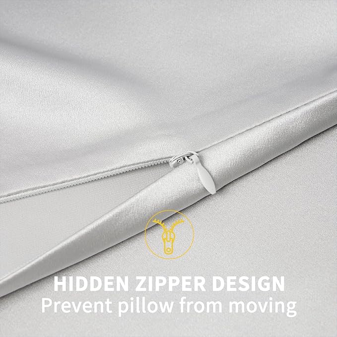 ZIMASILK 100% Pure Mulberry Silk Pillowcase for Hair and Skin Health,Soft and Smooth,Both Sides Premium Grade 6A Silk,600 Thread Count,with Hidden Zipper,1pc (King 20''x36'',Light Grey)