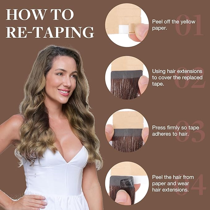 GOO GOO Tape in Hair Extensions Human Hair, 2/6/18 Balayage Brown to Dirty Blonde, 18inch 50g 20pcs, Thick Ends Straight Seamless, Invisible