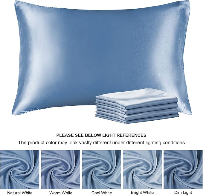 BEDELITE Satin Pillowcase for Hair and Skin, Super Soft Similar to Silk Pillow Cases 4 Pack with Envelope Closure, Cooling Pillowcases for Women Men (20"x36" King Size, Airy Blue)