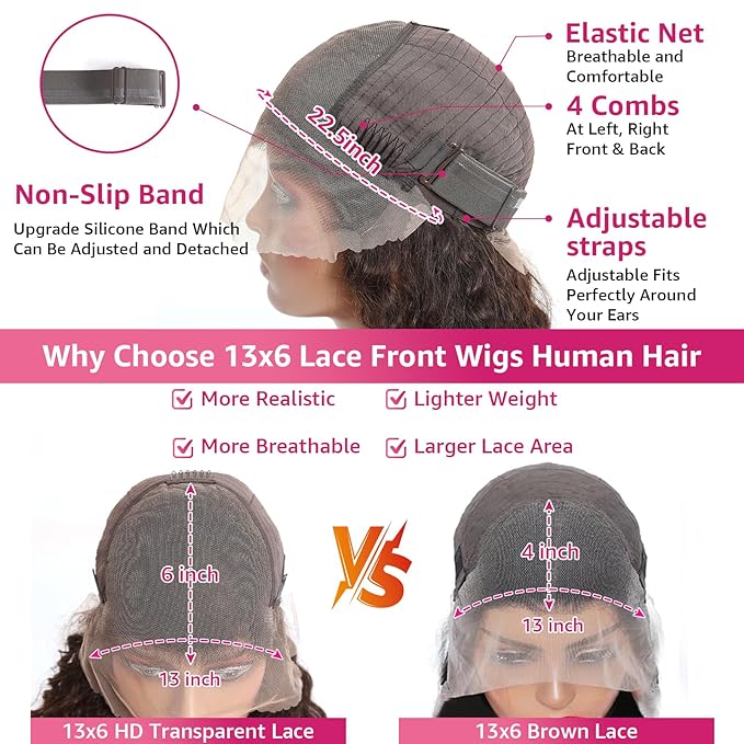 13x6 Lace Front Wigs Human Hair 200 Density Chocolate Brown Deep Wave HD Lace Front Wigs Human Hair Pre Plucked Brown Curly Wig Human Glueless Wigs for Women (24 Inch)