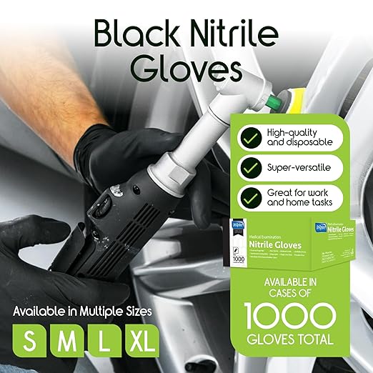 Inspire Case of 1000 Nitrile Gloves | THE ORIGINAL Quality Black Disposable Glove Latex Free | 4.5 Medical Cooking Cleaning Mechanic (Black Size XXL)