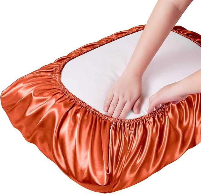 Manyshofu Satin Pillowcases for Hair Protection - 1Pcs Burnt Orange Pillow Cases, Elastic Band Standard & Queen Satin Pillowcases Luxury Silky Pillow Cases Travel Pillow Covers
