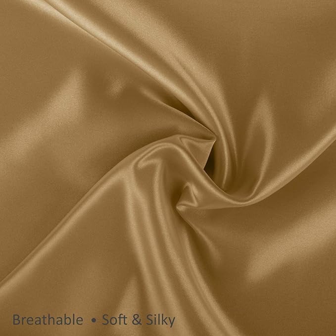 BLISSFORD Satin Pillowcase with Zipper, for Hair and Skin Care, Feels Soft and Cool Like a Silk Pillowcase, Gold Satin Pillow Cases 2 Pack, Slik Pillow Cover, King Size - Set of 2
