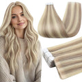 Full Shine Seamless Injection Hair Extensions Tape in Real Human Hair 22 Inch Color 18 Ash Blonde and 613 Blonde Straight Injected Remy Tape in Extensions 20 Pcs 50 Grams Add Length