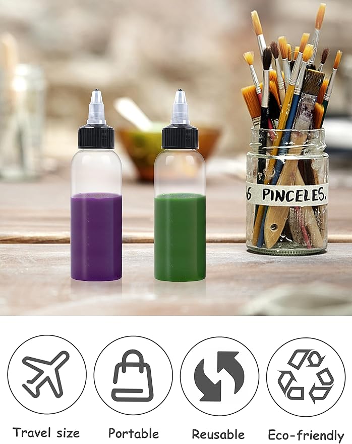 50 Pcs 2oz Plastic Squeeze Bottles with Twist Top Cap, 60ml Clear Dispensing Bottles, Empty Squirt Bottle for Liquids, Sauces, Arts, Crafts, Travel