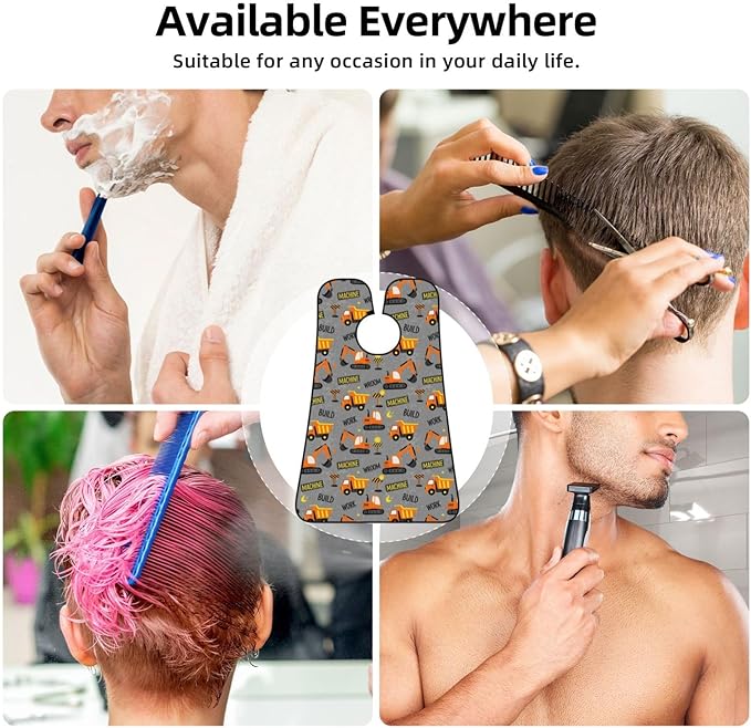 Non-Stick Beard Bib for Shaving, Construction Machines Cars Tractor Truck Dark Grey Shave Bib, Waterproof Hair Catcher with Suction Cups, Grooming Apron Men Husband
