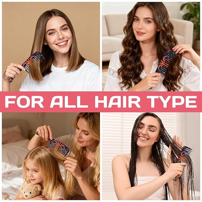 Wide Tooth Comb,Effortless Tangle Removal for Curly, Wet, Long Hair Wet,Cute Aesthetic Design for Women Men and Girls (Orange-18)