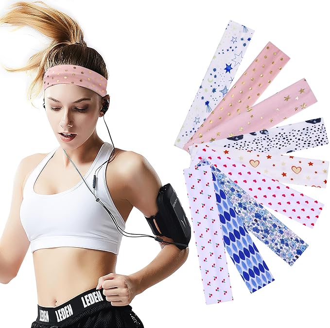 Workout Headbands for Women Hair 9 Pcs Non Slip Cotton Like Head Bands for Girls 2.5 inch Wide Soft Elastic Cloth Athletic Sweat Hair Women Bands