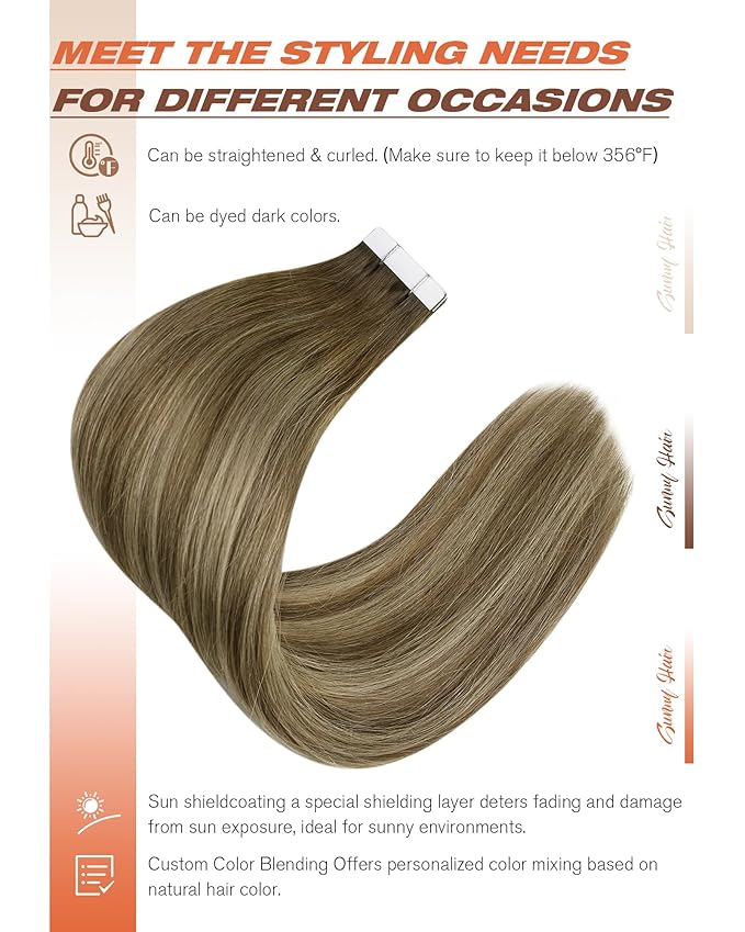 Sunny Hair Tape in Hair Extensions Human Hair,Balayage Brown with Blonde Hair Extensions Tape in 20 Inch Real Human Hair Tape in Extensions 40Pcs 100g