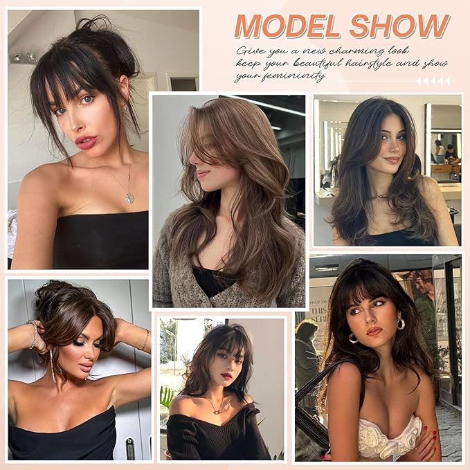 Benehair Clip on Bangs for Women Human Hair, Fake Bangs Human hair, French Bangs Clip in Hair Extensions Hair Pieces with Temples for Daily Wear (Dark Brown)