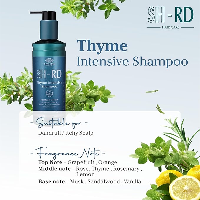 SH-RD Thyme Intensive Shampoo for Itchy Scalp and Dandruff Relief | 1% Zinc Pyrithione Added | Soothing, Rebalancing Scalp Condition - 16.9oz/500ml