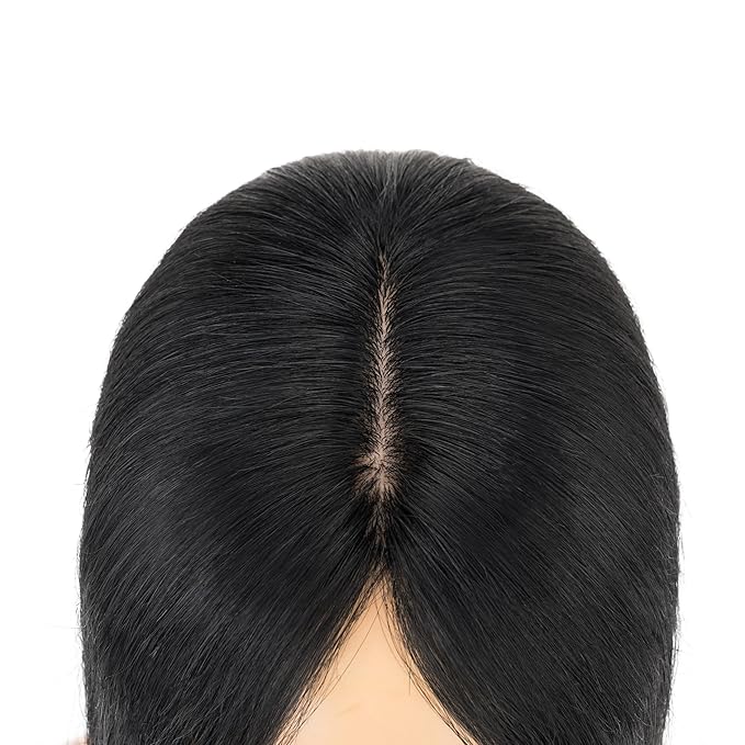 Hairro Human Hair Toppers Free Parted, 3.5x4.7" Base Hand-wovened 100% Real Hairpieces, with Invisible Clips-in for Women, for High Hairline/Adding Volume on Top, 14 Inch Jet Black