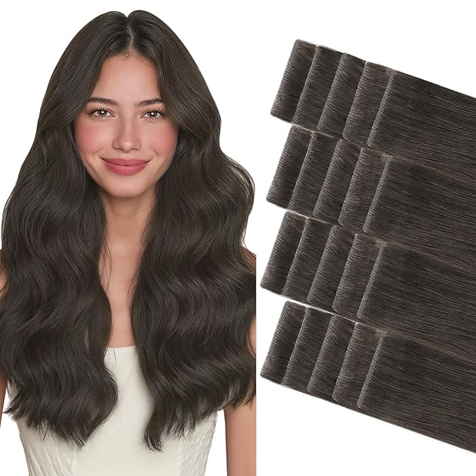 GOO GOO Invisi Edge Tape in Hair Extensions Human Hair, 1C Mocha Brown 20pcs 10inch 30g, Virgin Remy Hair, Seamless Injected Tape, Natural Look