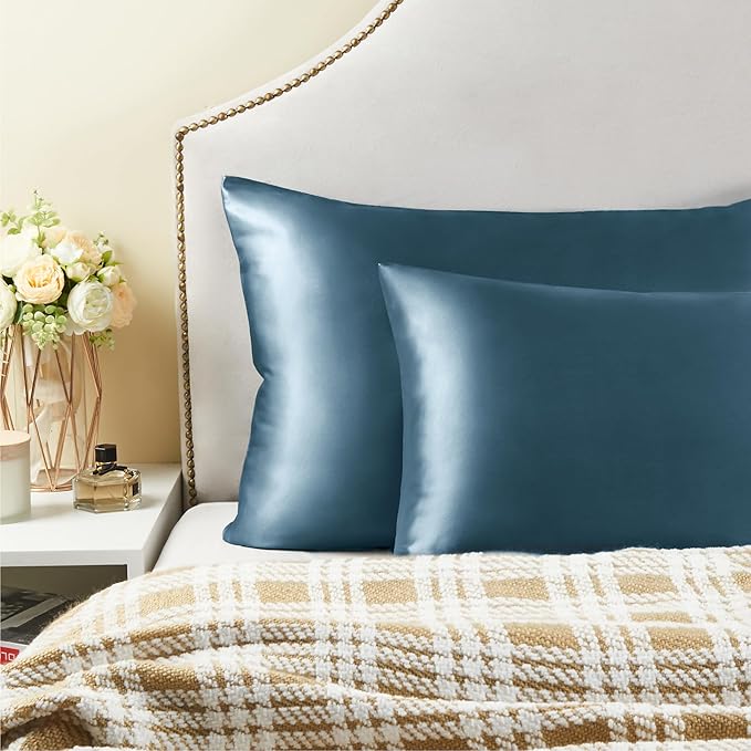 BEDELITE Satin Pillowcase with Zipper, Bluesteel King Size Pillow Cases Set of 2, Super Soft and Cooling Similar to Silk Pillow Cases, Gift for Women Men(20x36 Inches)