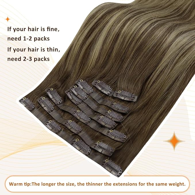 Full Shine Brown Balayage Seamless Clip in Hair Extensions Medium Brown Balayage with Honey Blonde Clip in Extensions for Women Straight Hair 20 Inch 120G 8 PCS