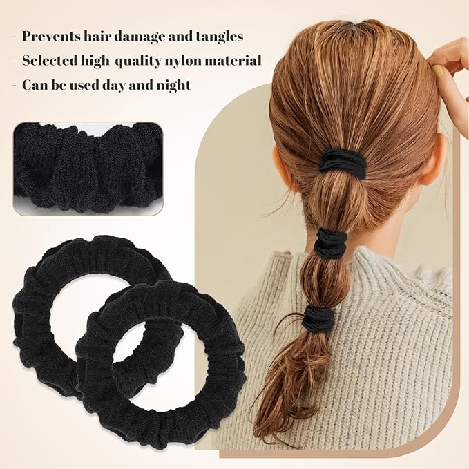 WantGor Hair Ties, Women 10PCS Hair Bands No Damage Elastic Scrunchies Seamless Ponytail Holders Hair Accessories Head Bands for Women's Thick Thin Hair (Black)